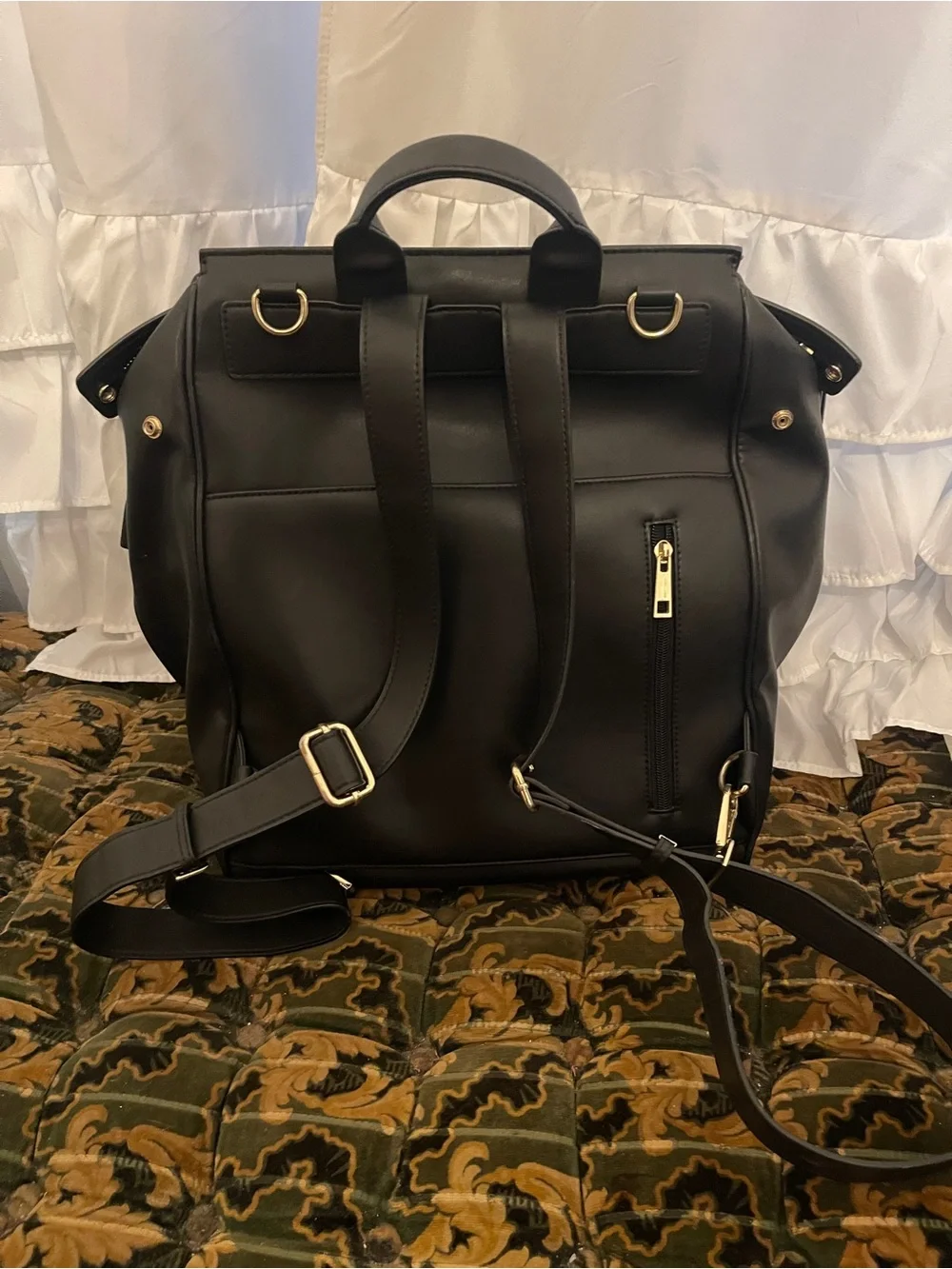 Mia + Sophia Black Faux Leather Backpack Tote